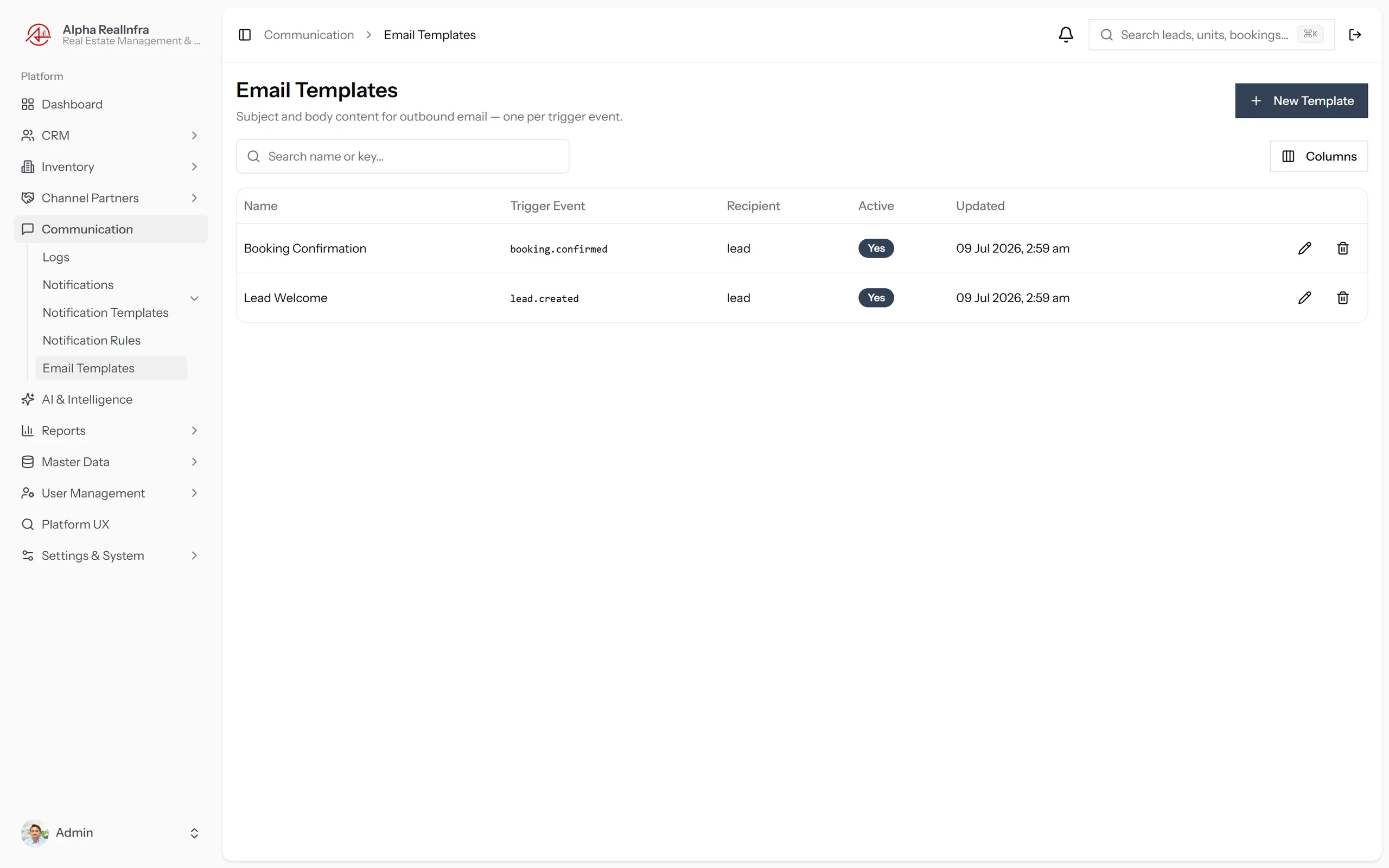 REMAAX email templates editor with subject and full message body editable by admin