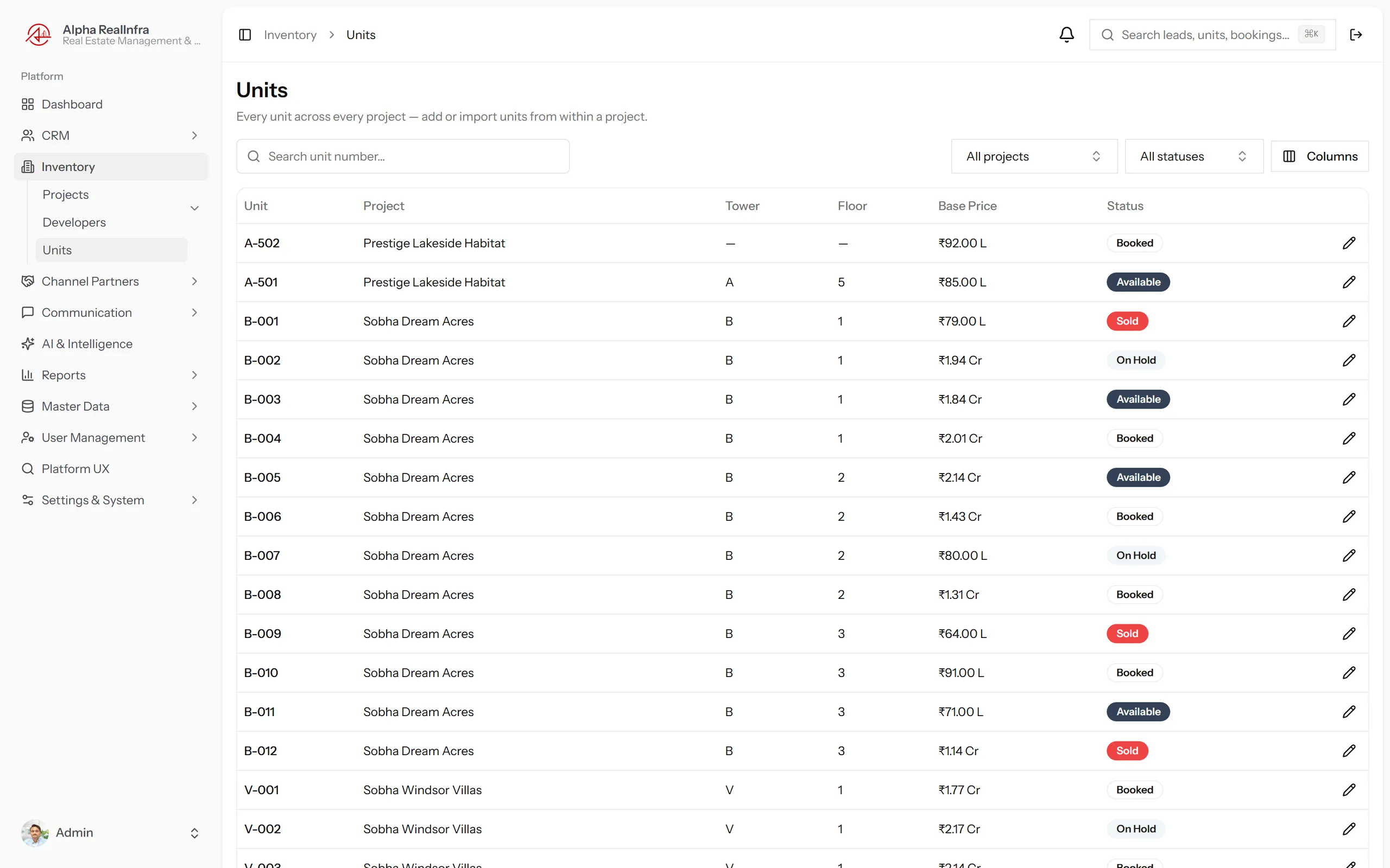 REMAAX live unit inventory with hold and availability status