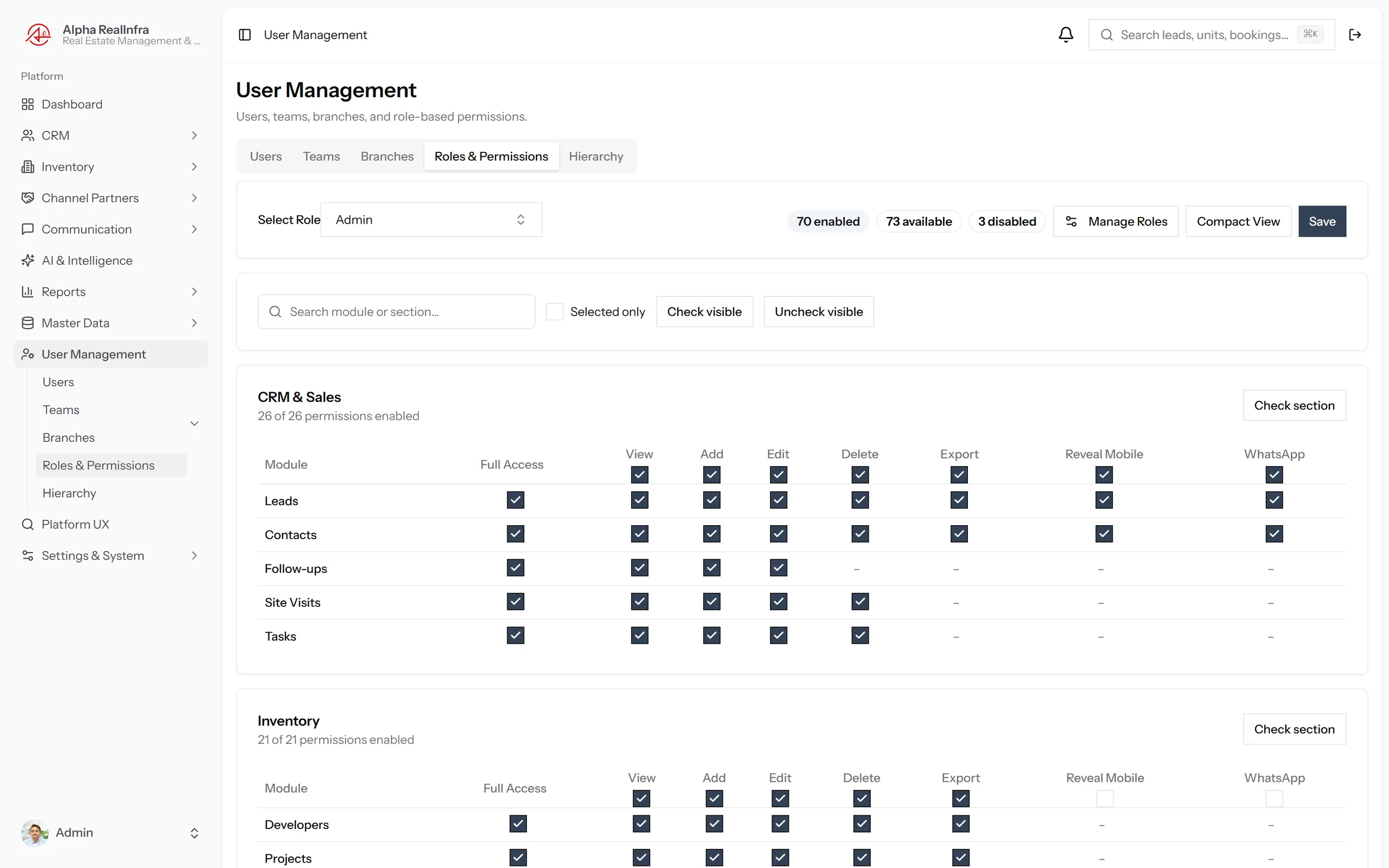 REMAAX full roles and permissions matrix